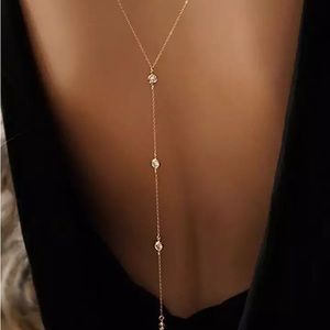 Boho Gold Bikini Crystal Wedding Summer Dress Backdrop Back Necklace Jewelry